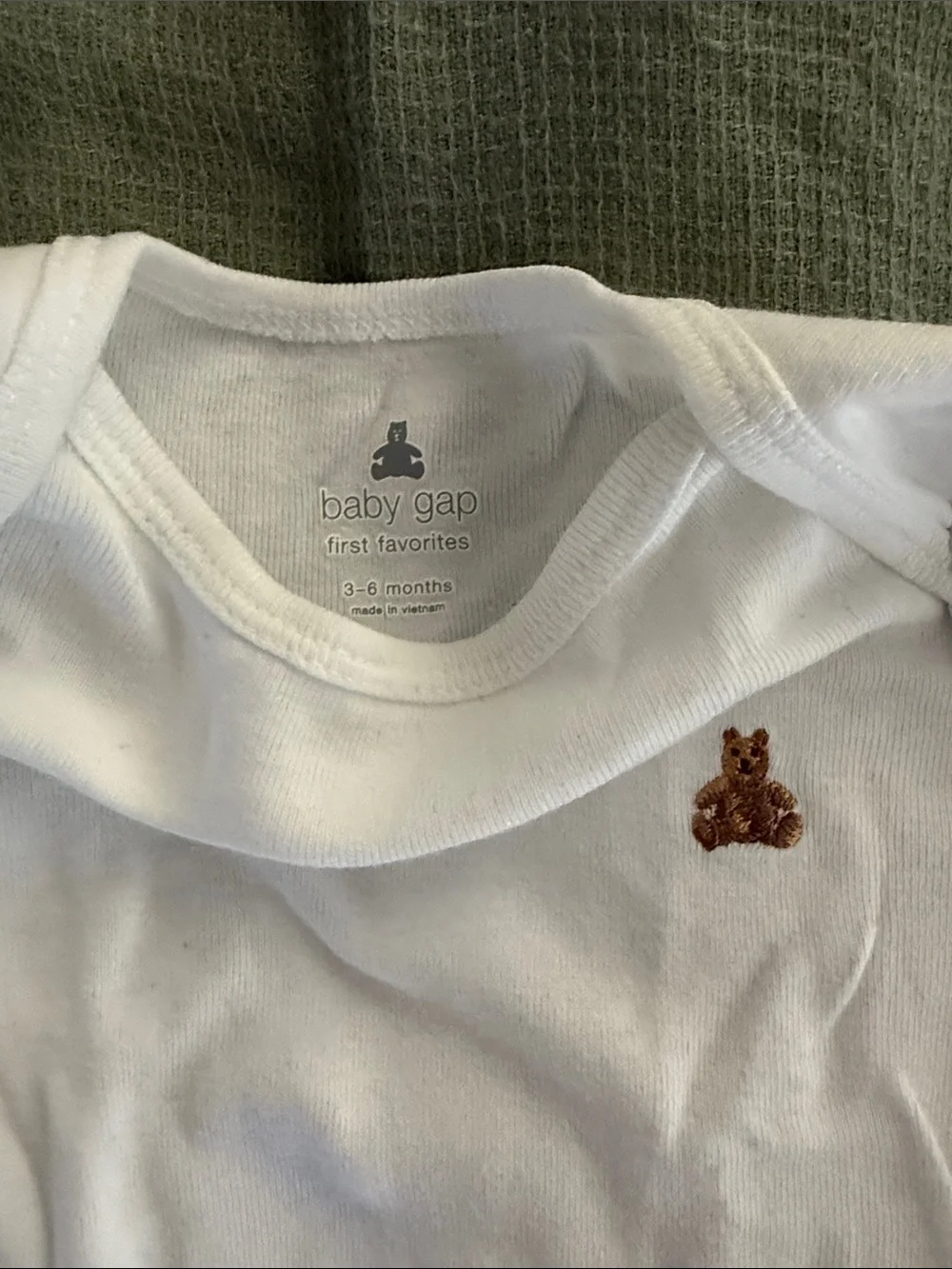 GAP White Long-Sleeve Baby One-Piece Set with Brown Bear Accent